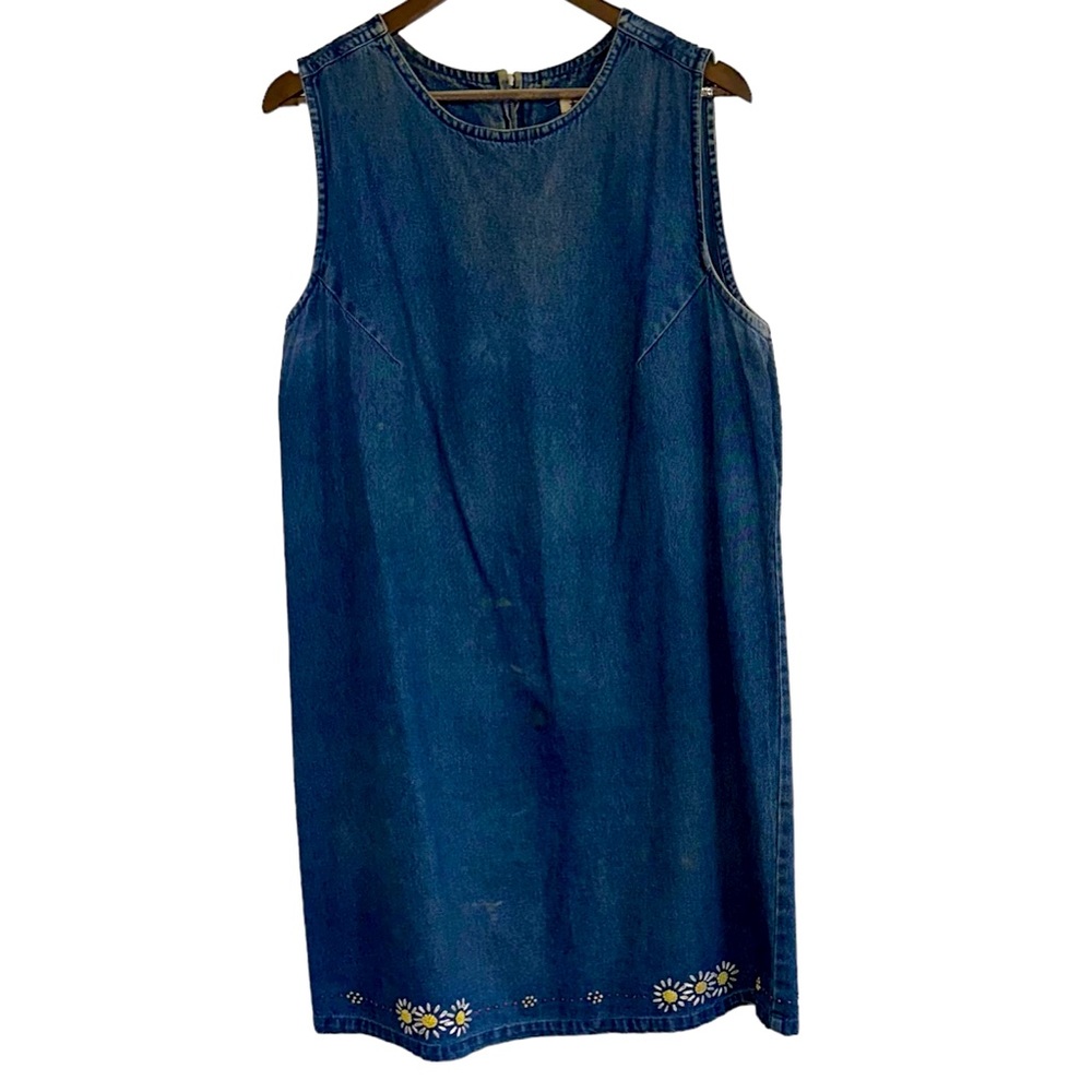 AMI vintage blue denim floral embroidered midi sleeveless dress Women’s L